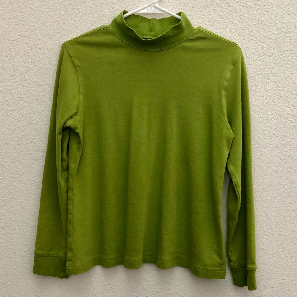 Lands’ End Relaxed Cotton Mock Neck Turtleneck in Green
